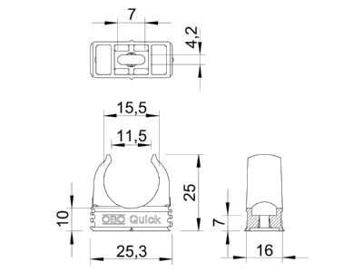 Dimensional drawing 2 OBO 2955 F M16 RW Tube clamp 15 5   16mm
