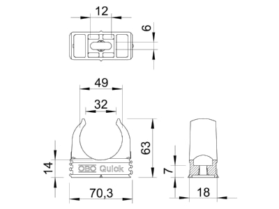 Ma�zeichnung 3 OBO 2955 F M50 STGR Quick Schelle flammwidrig
