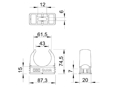 Mazeichnung 2 OBO 2955 F M63 STGR Quick Schelle flammwidrig
