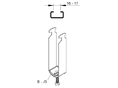 Dimensional drawing Niedax B 28 3 One piece strut clamp 26   28mm