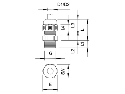 Ma�zeichnung 1 OBO V TEC L PG9 SGR Kabelverschraubung mit langem Anschluss