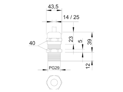 Ma�zeichnung 1 OBO V TEC L PG29 MS Kabelverschraubung mit langem Anschluss