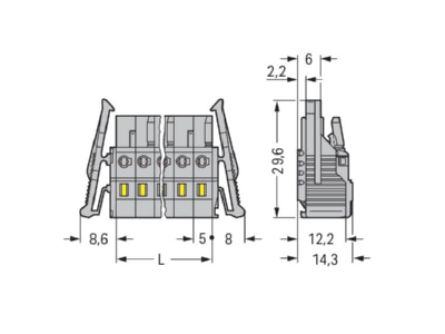 Dimensional drawing WAGO 231 106 037 000 Cable connector