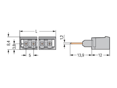 Dimensional drawing WAGO 231 166 003 000 Terminal strip 6 p