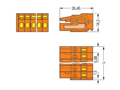 Dimensional drawing WAGO 231 304 026 000 Cable connector