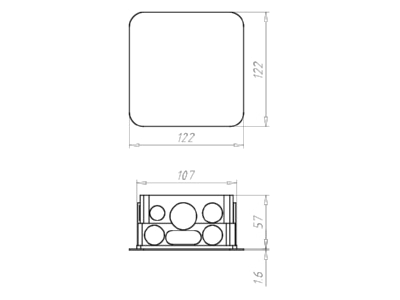 Dimensional drawing Kaiser 1095 01 Flush mounted mounted box 107x107mm