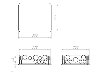 Dimensional drawing Kaiser 1097 75 Flush mounted mounted box 238x208mm