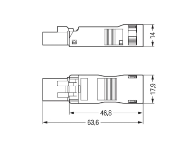 Dimensional drawing 2 WAGO 890 113 Connector plug in installation 3x1 5mm 