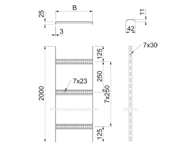 Ma�zeichnung 2 OBO SL 42 100 FT Kabelleiter leicht Gelo  2m 100mm FT