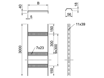Ma�zeichnung 2 OBO SL 62 300 FT Kabelleiter standard Gelo  310mm FT