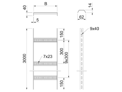 Ma�zeichnung 1 OBO SL 62 400 FT Kabelleiter standard Gelo  410mm FT