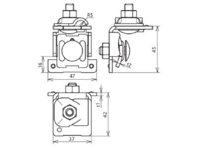 Dimensional drawing 1 Dehn 365 050 Rebate clamp for lightning protection
