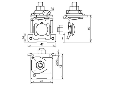 Dimensional drawing 2 Dehn 365 050 Rebate clamp for lightning protection
