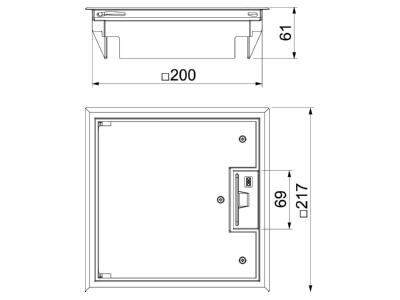 Dimensional drawing 2 OBO GES4 U 9011 Installation box for underfloor duct