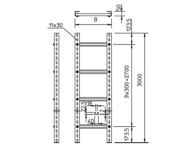 Ma�zeichnung 1 OBO SLM50C40F 60 FT Steigeleiter