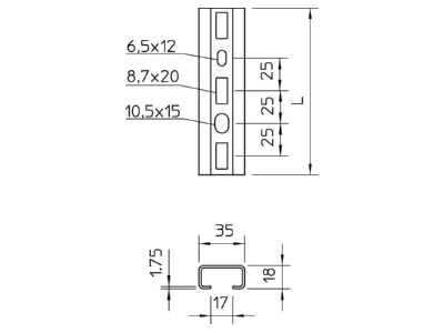 Dimensional drawing 3 OBO CMS3518P0400FS C profile 400x35x18mm