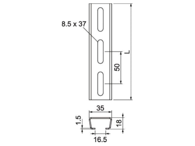 Ma�zeichnung 1 OBO AML3518P1000FT Profilschiene