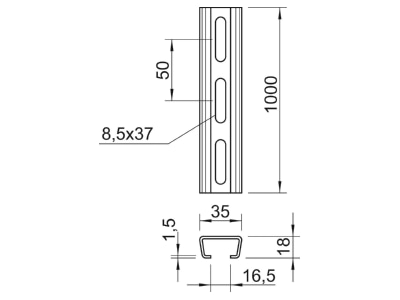 Ma�zeichnung 2 OBO AML3518P1000FT Profilschiene