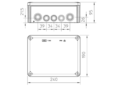 Mazeichnung 3 OBO T 250 Kabelabzweigkasten
