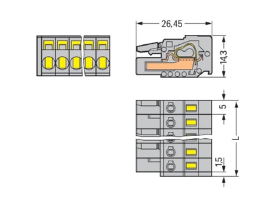 Dimensional drawing WAGO 231 108 026 000 Cable connector