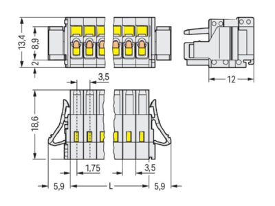 Dimensional drawing WAGO 734 102 037 000 Cable connector