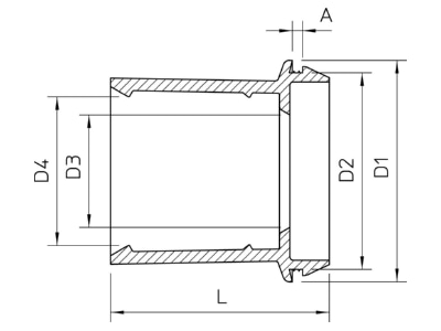 Dimensional drawing 1 OBO EDR 40 32 40 LGR End spout for tube 40mm
