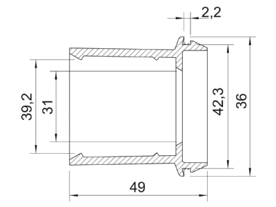 Dimensional drawing 3 OBO EDR 40 32 40 LGR End spout for tube 40mm