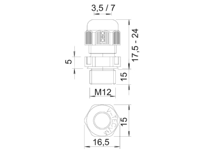 Dimensional drawing 2 OBO V TEC VM L12 SGR Cable gland   core connector M12
