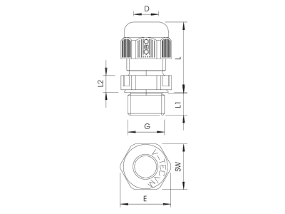 Mazeichnung 1 OBO V TEC VM L12 SW Kabelverschraubung