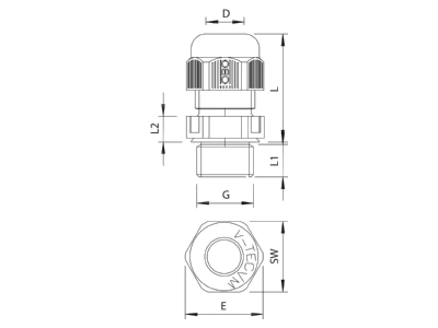 Ma�zeichnung 3 OBO V TEC VM L16 SW Kabelverschraubung