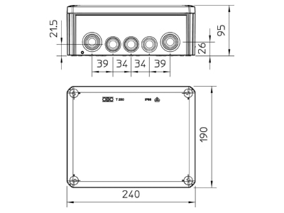Mazeichnung 3 OBO T 250 RW Kabelabzweigkasten