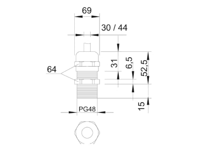 Ma�zeichnung 3 OBO V TEC L PG48 MS Verschraubung m Langewinde