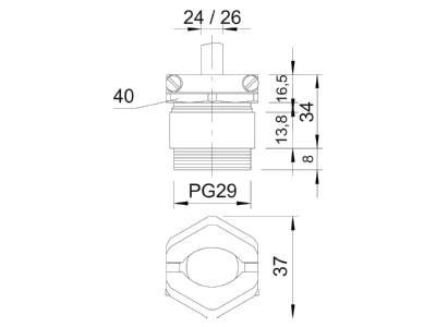 Ma�zeichnung 2 OBO 159 MS PG29 Kabelverschraubung