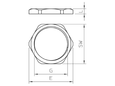 Dimensional drawing 1 OBO 169 MS PG21 Locknut for cable screw gland PG21
