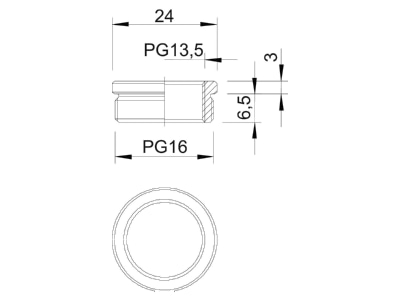 Dimensional drawing 2 OBO 167 R MS PG16 13 Adapter ring PG13 5   PG16 brass
