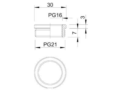 Dimensional drawing 1 OBO 167 R MS PG21 16 Adapter ring PG16   PG21 brass
