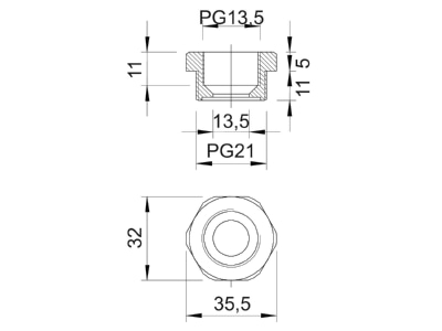 Dimensional drawing 3 OBO 107 R PG21 13 PA Adapter ring M20 4 PG13 5   M28 3   PG21