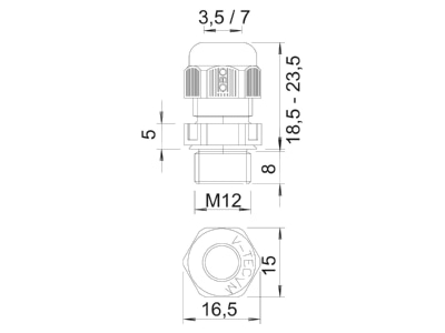 Dimensional drawing 2 OBO V TEC VM12 SGR Cable gland   core connector M12
