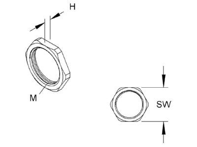 Dimensional drawing Kleinhuis 420M32 Locknut for cable screw gland M32