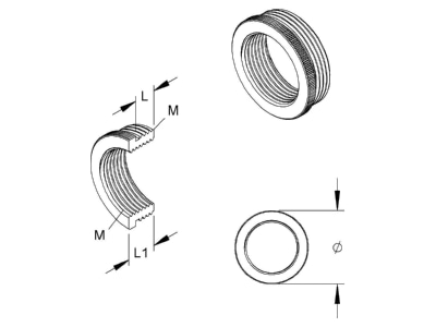 Dimensional drawing 1 Kleinhuis 44M2016 Adapter ring M16   M20 brass
