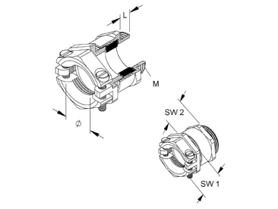 Dimensional drawing Kleinhuis 924M2521 Cable gland   core connector M25
