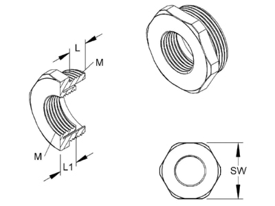 Dimensional drawing 2 Kleinhuis 1893M2516 Adapter ring M16   M25 plastic