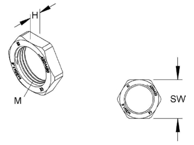 Dimensional drawing 1 Kleinhuis 3420M32 Locknut for cable screw gland M32
