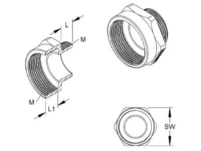Dimensional drawing 1 Kleinhuis 1891M1216 Adapter ring M16   M12 plastic
