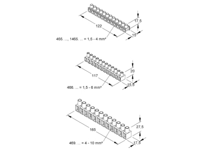 Dimensional drawing Kleinhuis 465 N Terminal strip 12 p
