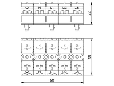 Dimensional drawing 1 OBO CP45 KL Terminal strip 5 p 0 5   4mm 
