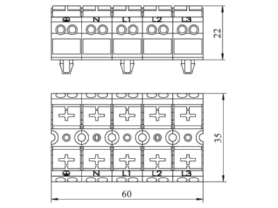 Dimensional drawing 2 OBO CP45 KL Terminal strip 5 p 0 5   4mm