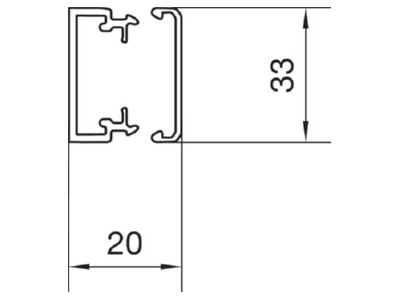 Dimensional drawing Tehalit LF 200350 lgr Wireway 20x33mm RAL7035