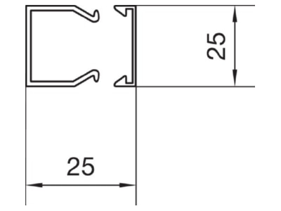 Dimensional drawing Tehalit LF 25025 lgr Wireway 25x25mm RAL7035