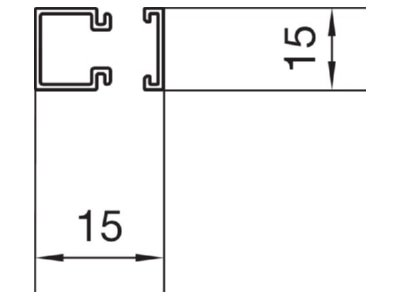 Dimensional drawing Tehalit LF 150150 lgr Wireway 15x15mm RAL7035
